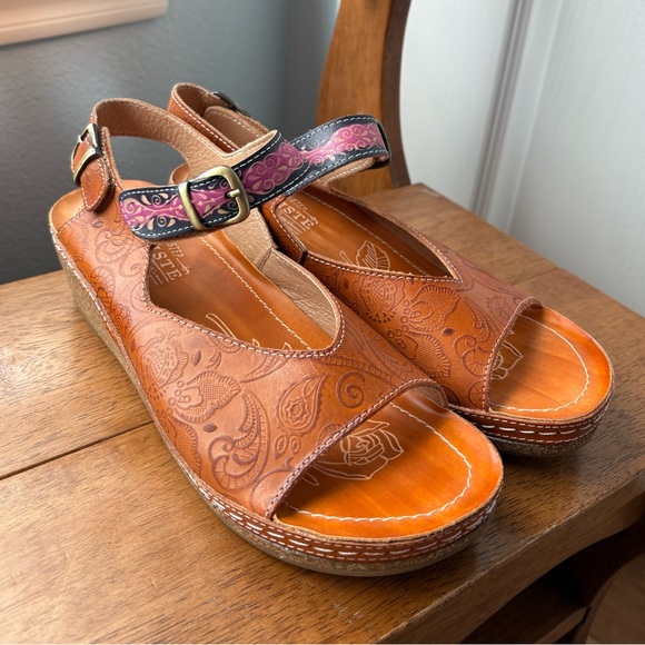 L'artiste Shoes - L'Artiste Spring Step Women's Genuine Leather Wedge Sandals Size 41 (US 10-10.5)